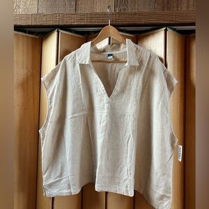 Linen Blend (Size 3X) Short Sleeve Popover Boxy Cut Lagenlook Minimalist Travel